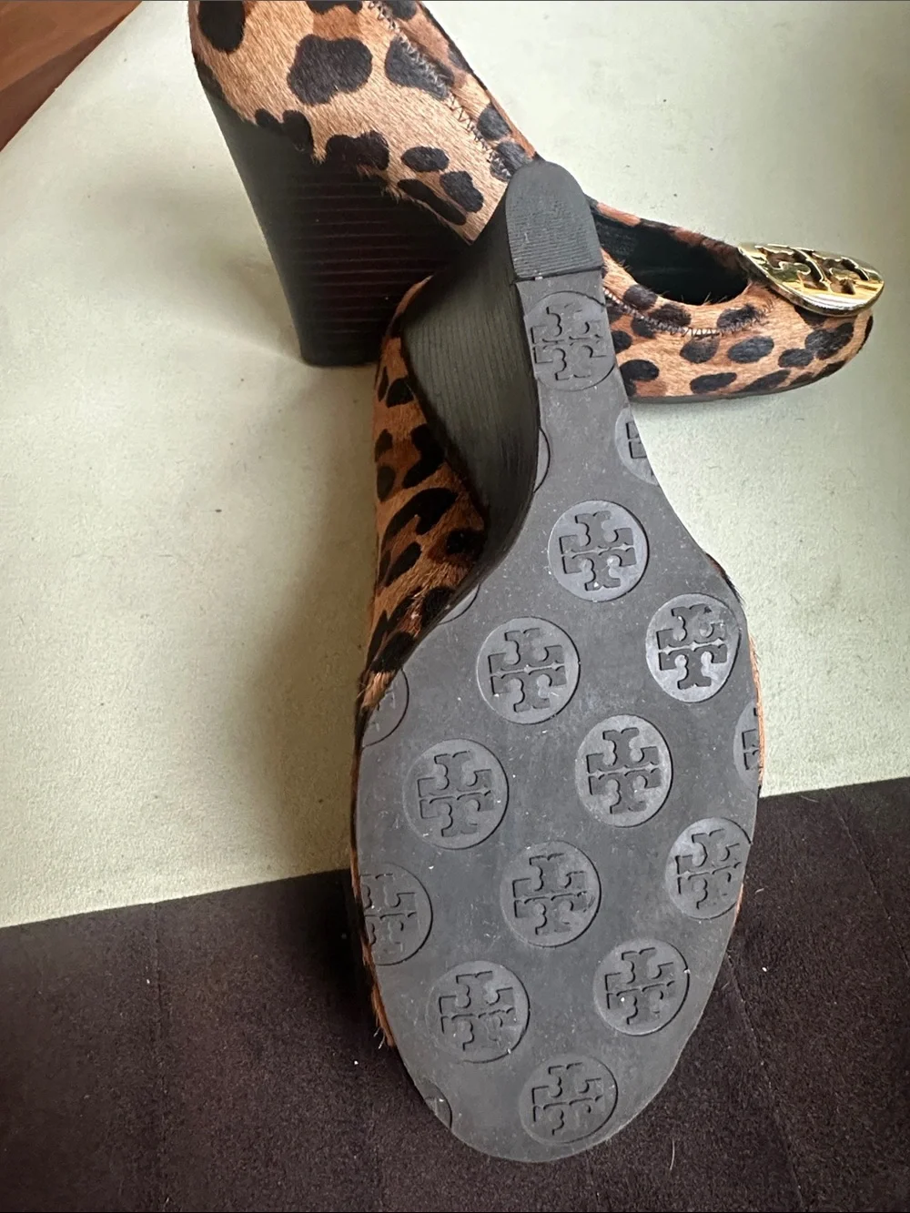 Tory Burch Leopard Pony Hair Logo Ballet Flats - Brown/Black